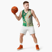Hawaii And Japan Basketball Jersey Plumeria Lei With Koi Fish Green - Polynesian Pride