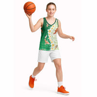 Hawaii And Japan Basketball Jersey Plumeria Lei With Koi Fish Green - Polynesian Pride