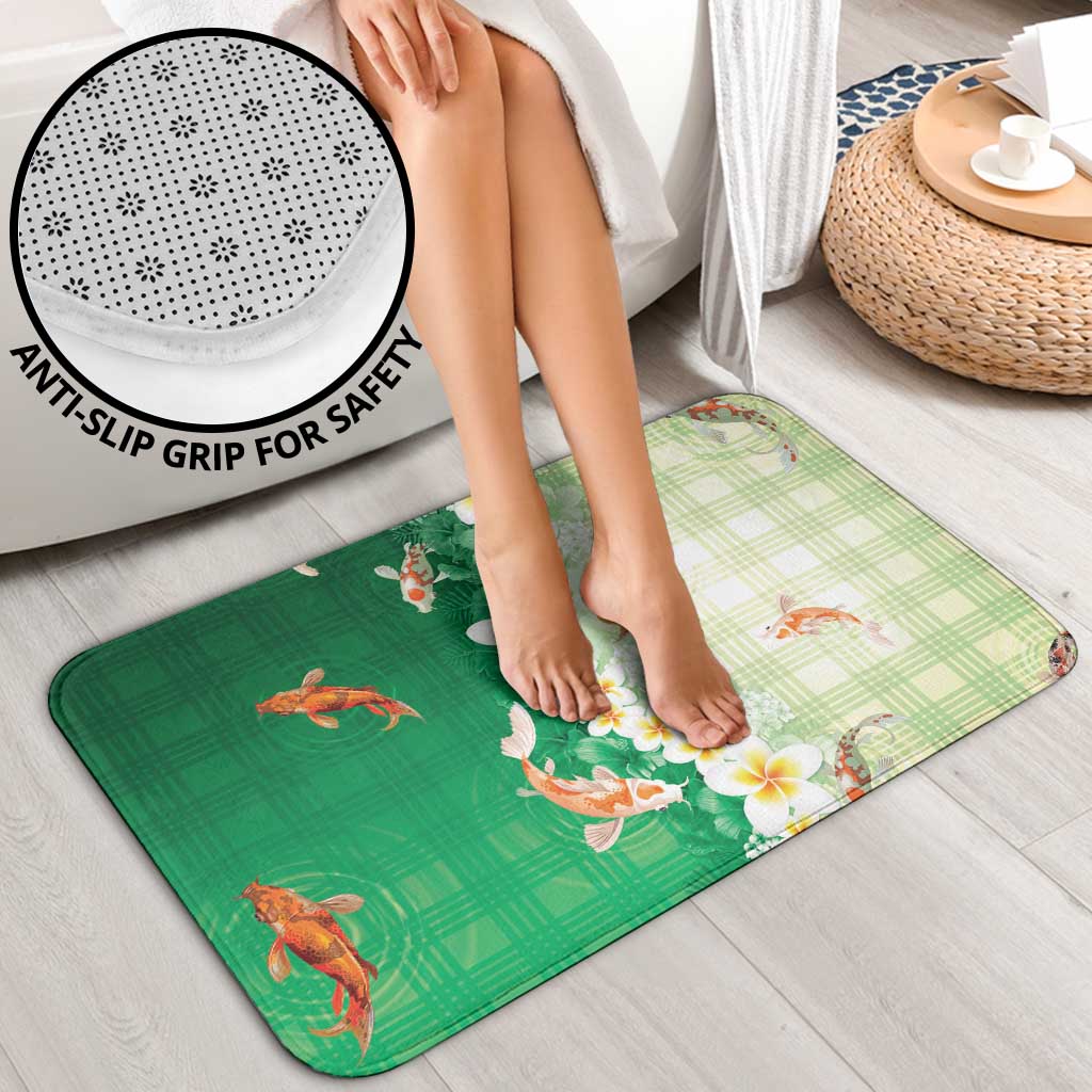 Hawaii And Japan Bathroom Set Plumeria Lei With Koi Fish Green - Polynesian Pride