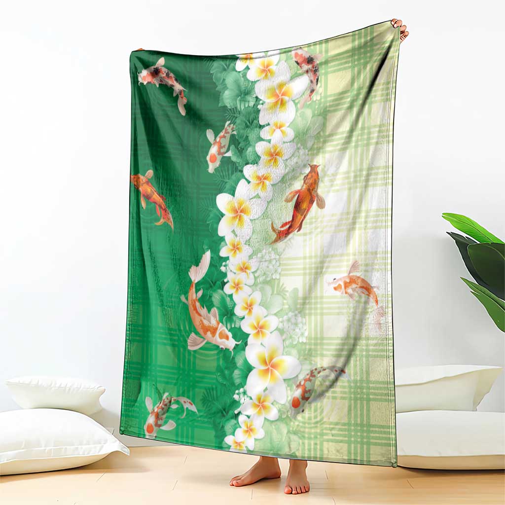 Hawaii And Japan Blanket Plumeria Lei With Koi Fish Green - Polynesian Pride