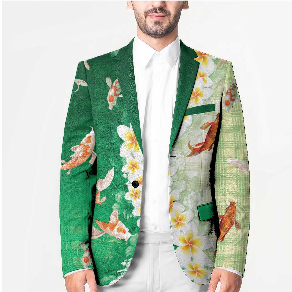 Hawaii And Japan Blazer Plumeria Lei With Koi Fish Green - Polynesian Pride