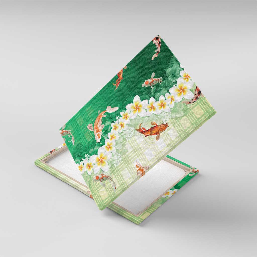 Hawaii And Japan Canvas Wall Art Plumeria Lei With Koi Fish Green - Polynesian Pride