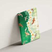 Hawaii And Japan Canvas Wall Art Plumeria Lei With Koi Fish Green - Polynesian Pride