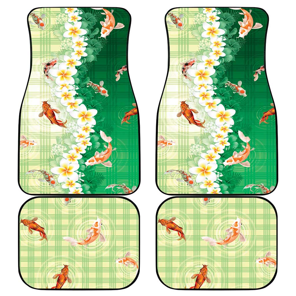 Hawaii And Japan Car Mats Plumeria Lei With Koi Fish Green - Polynesian Pride