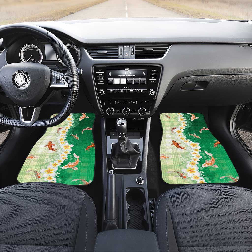 Hawaii And Japan Car Mats Plumeria Lei With Koi Fish Green - Polynesian Pride