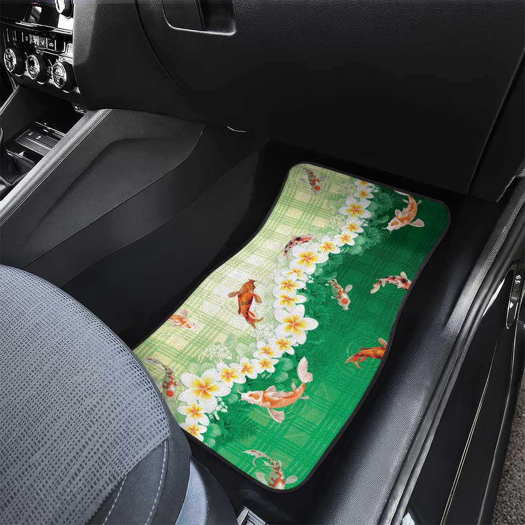 Hawaii And Japan Car Mats Plumeria Lei With Koi Fish Green - Polynesian Pride