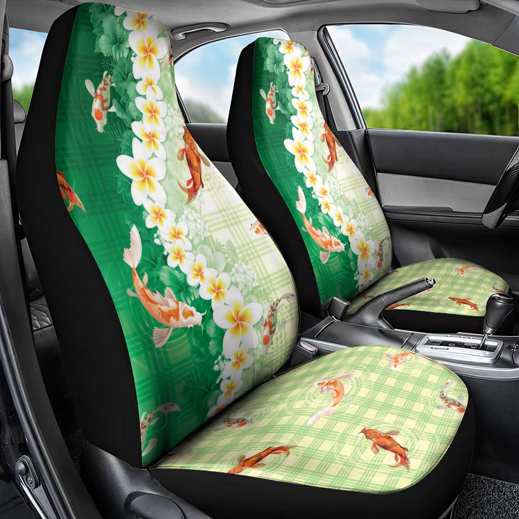 Hawaii And Japan Car Seat Cover Plumeria Lei With Koi Fish Green - Polynesian Pride