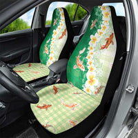 Hawaii And Japan Car Seat Cover Plumeria Lei With Koi Fish Green - Polynesian Pride