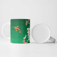Hawaii And Japan Ceramic Mug Plumeria Lei With Koi Fish Green - Polynesian Pride