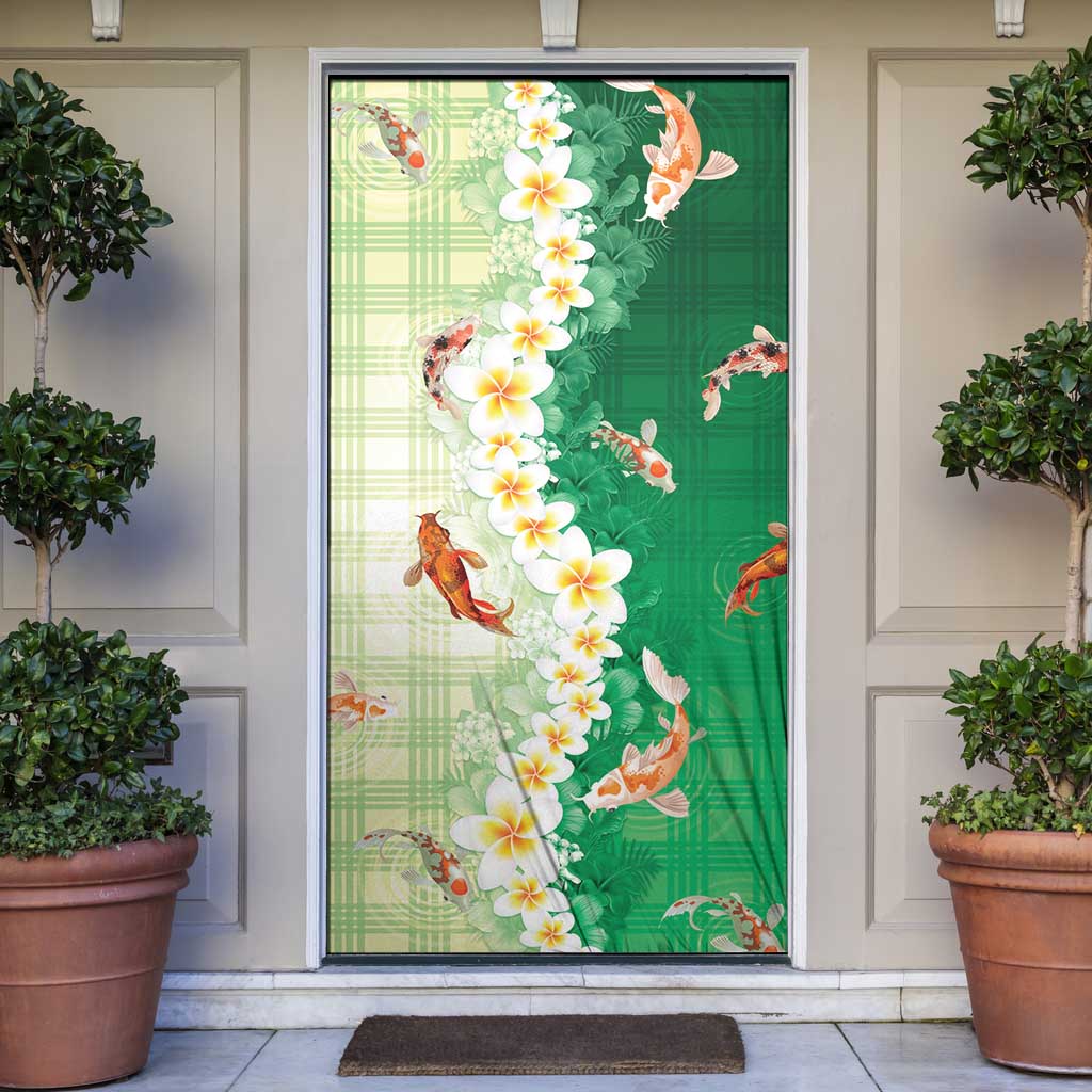 Hawaii And Japan Door Cover Plumeria Lei With Koi Fish Green - Polynesian Pride