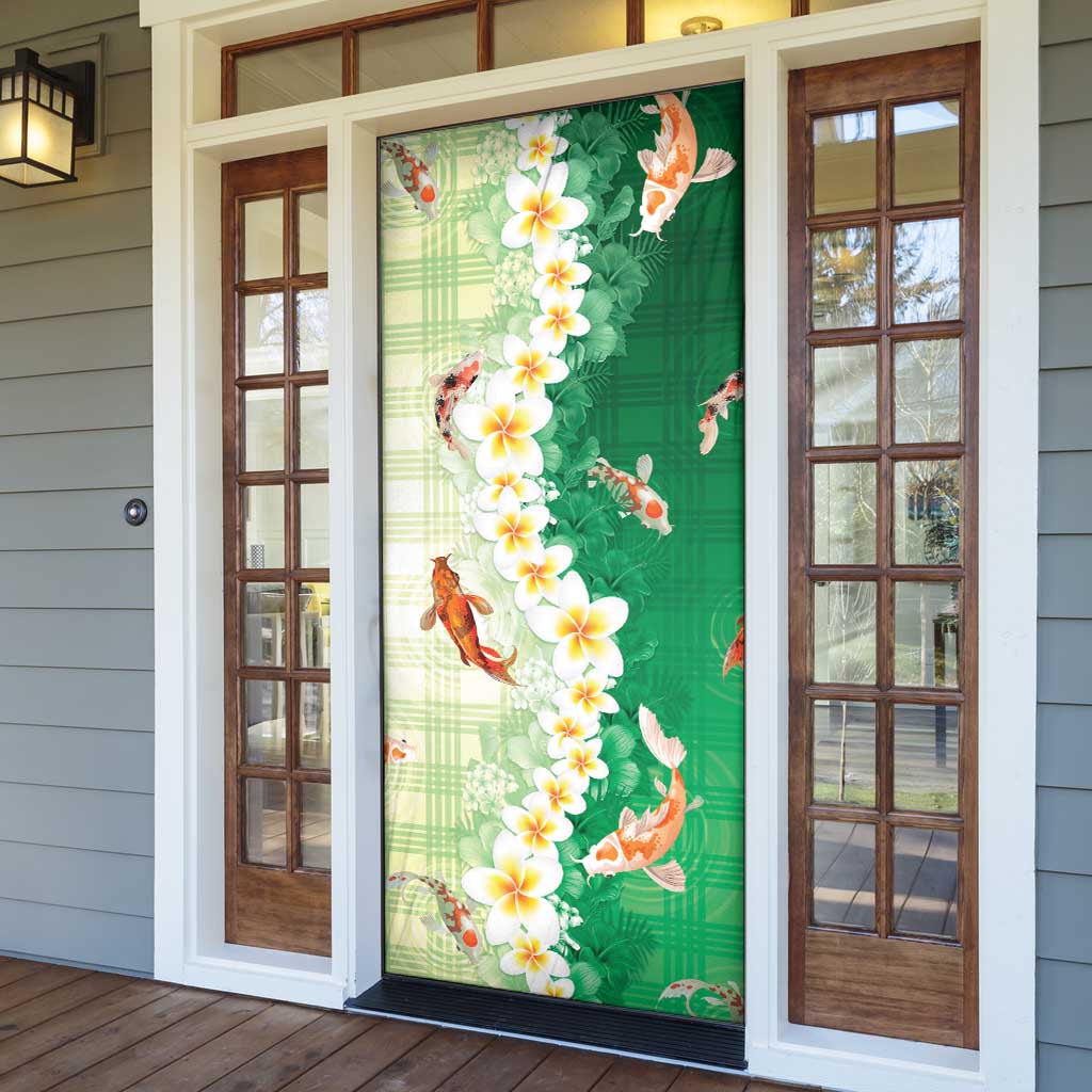 Hawaii And Japan Door Cover Plumeria Lei With Koi Fish Green - Polynesian Pride