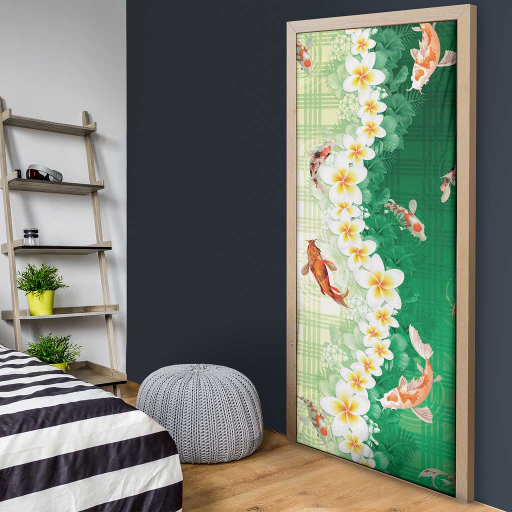 Hawaii And Japan Door Cover Plumeria Lei With Koi Fish Green - Polynesian Pride