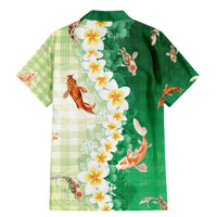 Hawaii And Japan Family Matching Mermaid Dress and Hawaiian Shirt Plumeria Lei With Koi Fish Green - Polynesian Pride