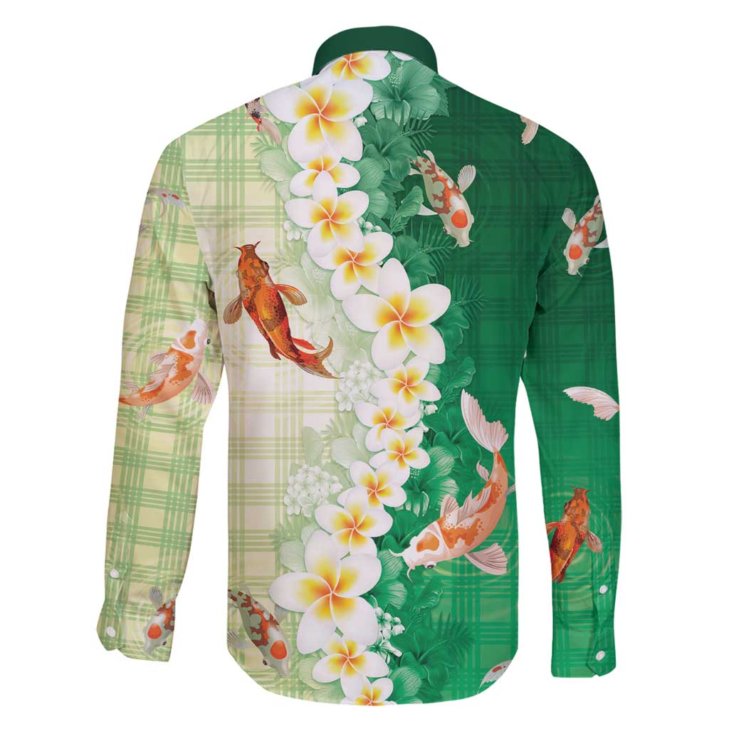 Hawaii And Japan Family Matching Mermaid Dress and Hawaiian Shirt Plumeria Lei With Koi Fish Green - Polynesian Pride