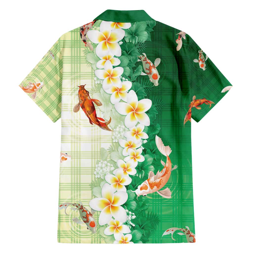 Hawaii And Japan Family Matching Tank Maxi Dress and Hawaiian Shirt Plumeria Lei With Koi Fish Green - Polynesian Pride