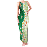 Hawaii And Japan Family Matching Tank Maxi Dress and Hawaiian Shirt Plumeria Lei With Koi Fish Green - Polynesian Pride