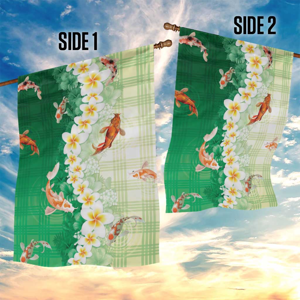 Hawaii And Japan Garden Flag Plumeria Lei With Koi Fish Green - Polynesian Pride