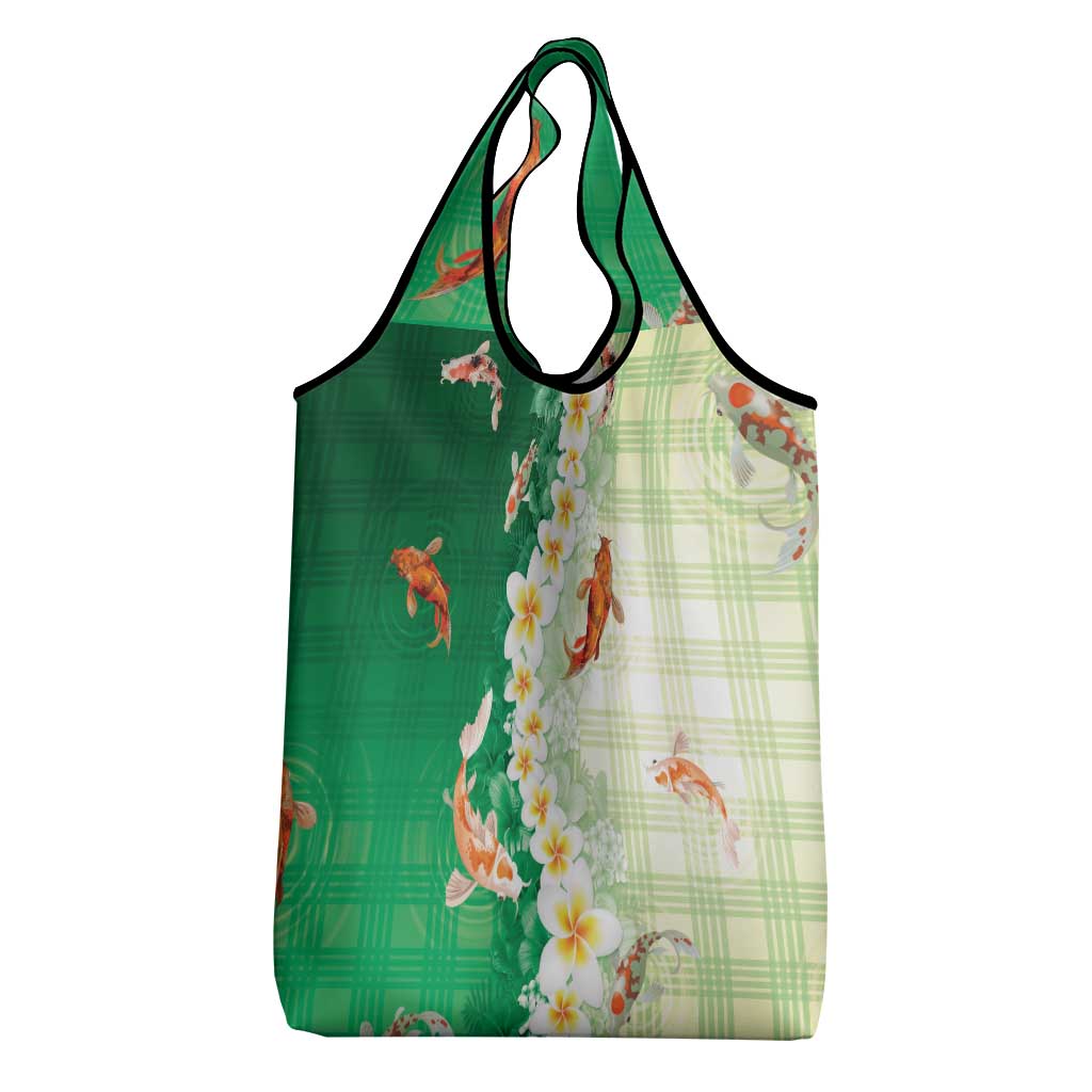 Hawaii And Japan Grocery Bag Plumeria Lei With Koi Fish Green - Polynesian Pride