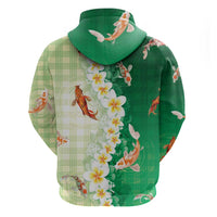 Hawaii And Japan Hoodie Plumeria Lei With Koi Fish Green - Polynesian Pride