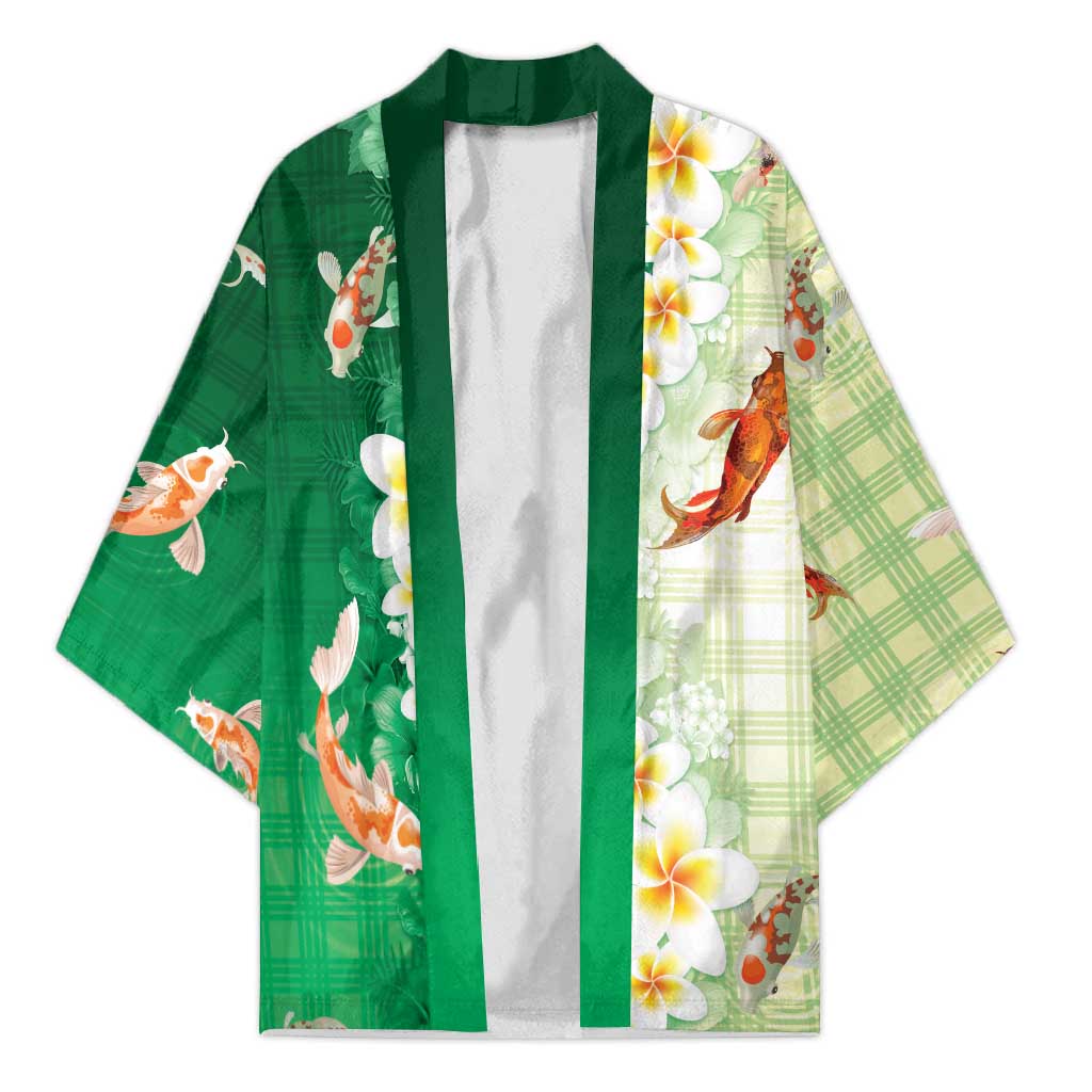 Hawaii And Japan Kimono Plumeria Lei With Koi Fish Green - Polynesian Pride