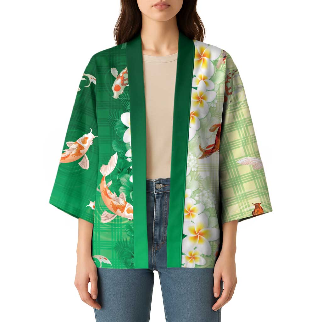 Hawaii And Japan Kimono Plumeria Lei With Koi Fish Green - Polynesian Pride