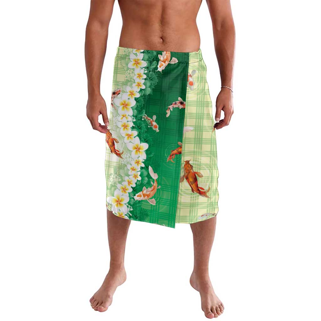 Hawaii And Japan Lavalava Plumeria Lei With Koi Fish Green - Polynesian Pride