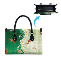 Hawaii And Japan Leather Bag Plumeria Lei With Koi Fish Green - Polynesian Pride