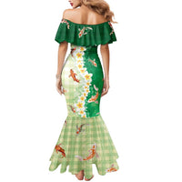 Hawaii And Japan Mermaid Dress Plumeria Lei With Koi Fish Green - Polynesian Pride