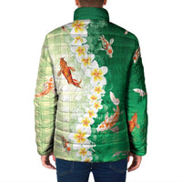 Hawaii And Japan Padded Jacket Plumeria Lei With Koi Fish Green - Polynesian Pride