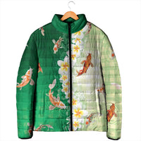 Hawaii And Japan Padded Jacket Plumeria Lei With Koi Fish Green - Polynesian Pride