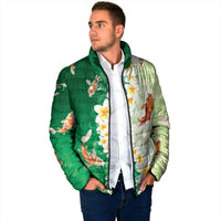 Hawaii And Japan Padded Jacket Plumeria Lei With Koi Fish Green - Polynesian Pride
