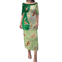 Hawaii And Japan Puletasi Plumeria Lei With Koi Fish Green - Polynesian Pride