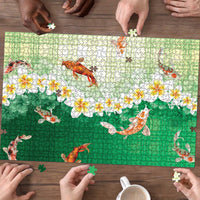 Hawaii And Japan Puzzle Plumeria Lei With Koi Fish Green - Polynesian Pride