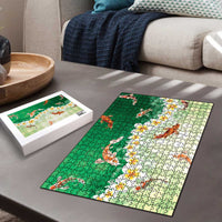 Hawaii And Japan Puzzle Plumeria Lei With Koi Fish Green - Polynesian Pride