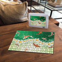 Hawaii And Japan Puzzle Plumeria Lei With Koi Fish Green - Polynesian Pride