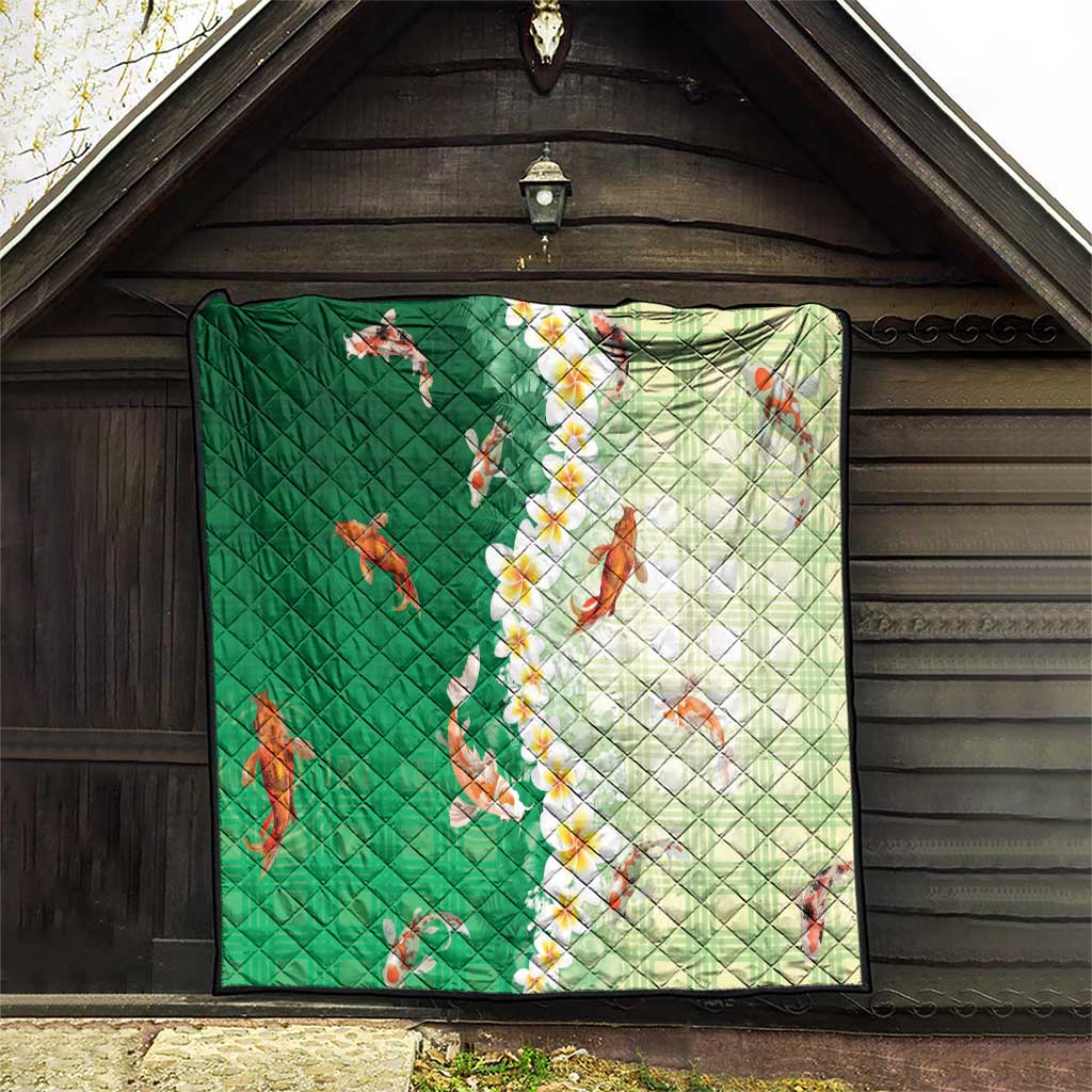 Hawaii And Japan Quilt Plumeria Lei With Koi Fish Green - Polynesian Pride