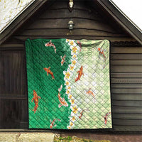 Hawaii And Japan Quilt Plumeria Lei With Koi Fish Green - Polynesian Pride
