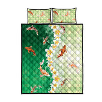 Hawaii And Japan Quilt Bed Set Plumeria Lei With Koi Fish Green - Polynesian Pride