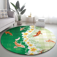 Hawaii And Japan Round Carpet Plumeria Lei With Koi Fish Green - Polynesian Pride