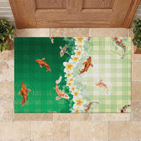 Hawaii And Japan Rubber Doormat Plumeria Lei With Koi Fish Green - Polynesian Pride