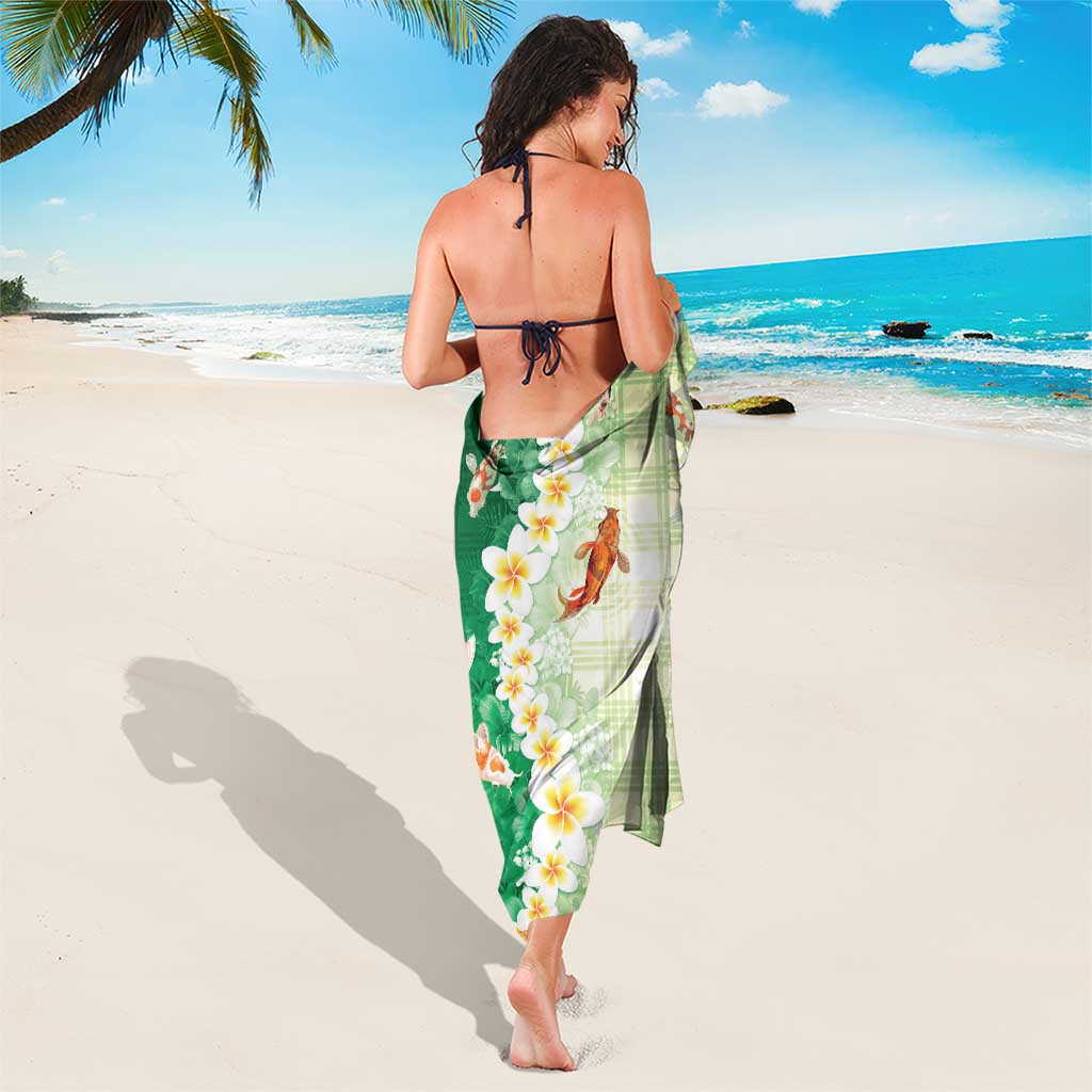 Hawaii And Japan Sarong Plumeria Lei With Koi Fish Green - Polynesian Pride