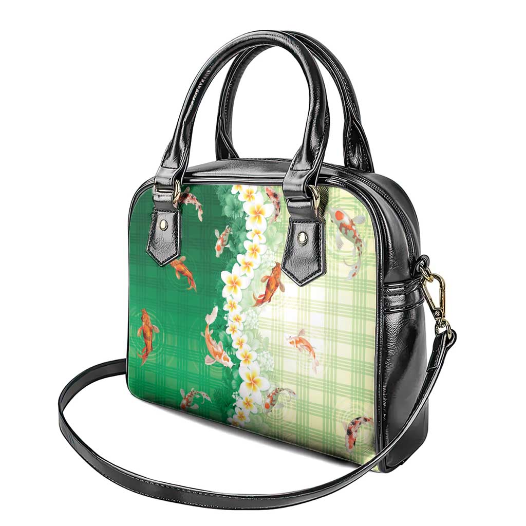Hawaii And Japan Shoulder Handbag Plumeria Lei With Koi Fish Green - Polynesian Pride