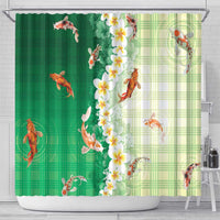 Hawaii And Japan Shower Curtain Plumeria Lei With Koi Fish Green - Polynesian Pride