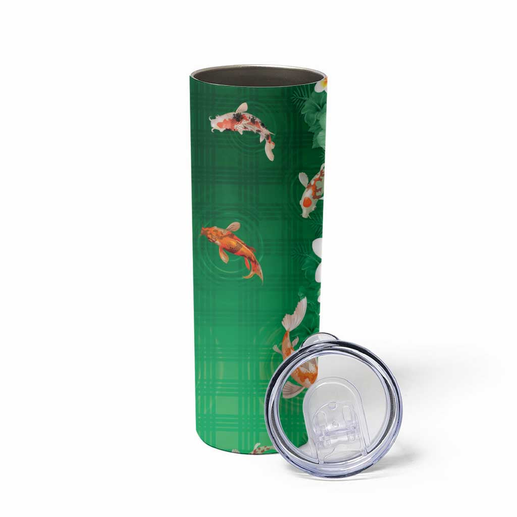Hawaii And Japan Skinny Tumbler Plumeria Lei With Koi Fish Green - Polynesian Pride