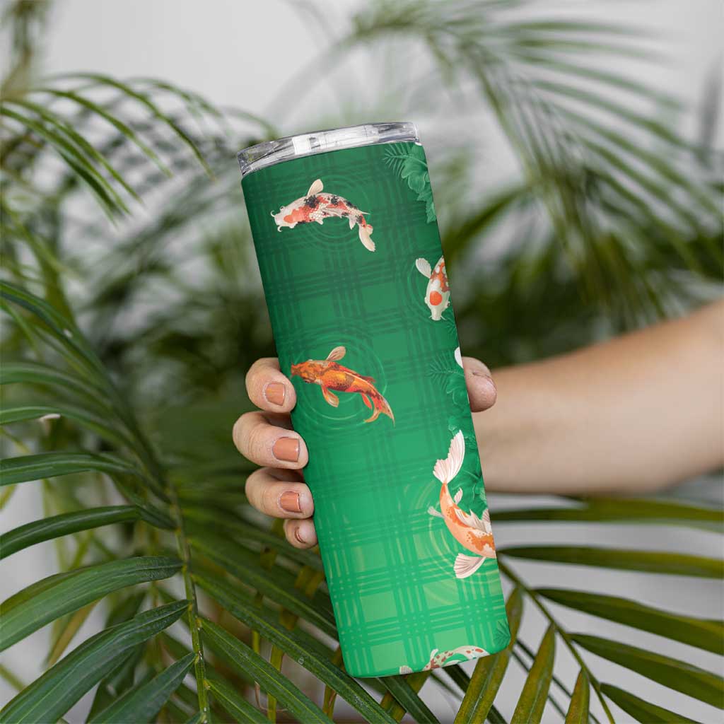 Hawaii And Japan Skinny Tumbler Plumeria Lei With Koi Fish Green - Polynesian Pride