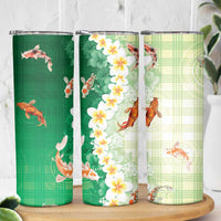 Hawaii And Japan Skinny Tumbler Plumeria Lei With Koi Fish Green - Polynesian Pride