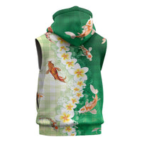 Hawaii And Japan Sleeveless Hoodie Plumeria Lei With Koi Fish Green - Polynesian Pride