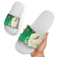 Hawaii And Japan Slide Sandals Plumeria Lei With Koi Fish Green - Polynesian Pride