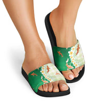 Hawaii And Japan Slide Sandals Plumeria Lei With Koi Fish Green - Polynesian Pride