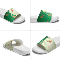 Hawaii And Japan Slide Sandals Plumeria Lei With Koi Fish Green - Polynesian Pride